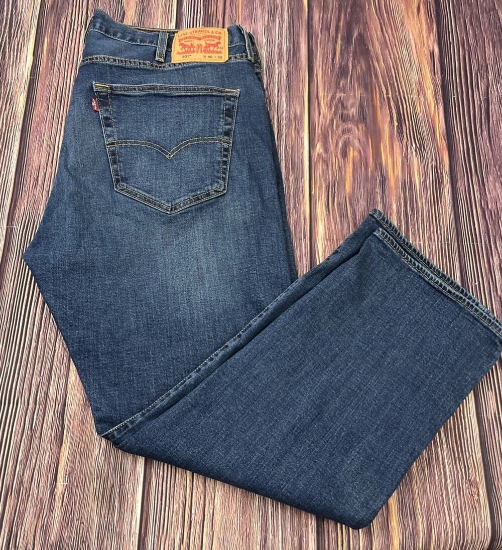 Levi's Jeans 501 Original Fit Dark Wash Button Fly Mens 40x30 (Actual 40x30)